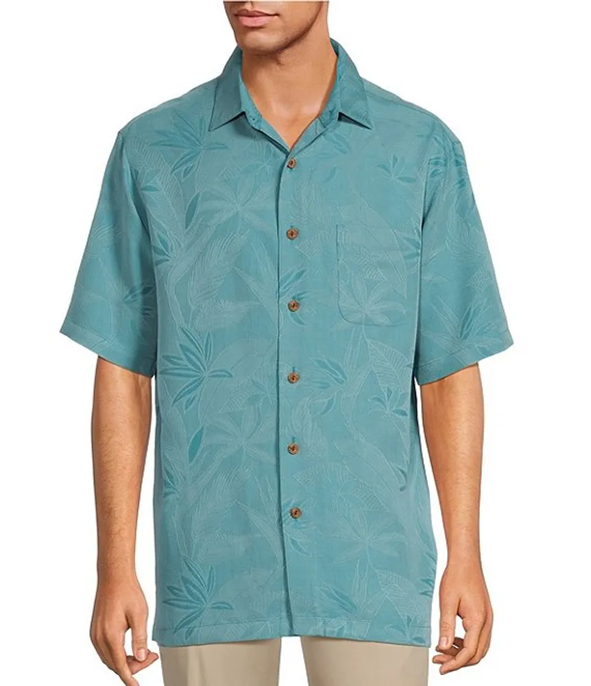 Caribbean Big & Tall Bird of Paradise Textured Jacquard Short Sleeve Woven Shirt