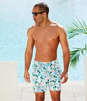 Caribbean Big & Tall Flamingo Beach 6#double; and 8#double; Inseam Coordinating Swim Trunks
