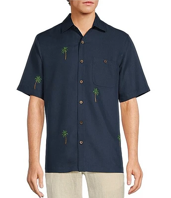 Caribbean Embroidered Navy Short Sleeve Woven Shirt