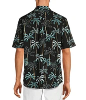 Caribbean Isle Breeze Palm Tree Printed Performance Stretch Short Sleeve Woven Shirt