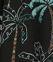 Caribbean Isle Breeze Palm Tree Printed Performance Stretch Short Sleeve Woven Shirt