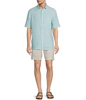 Caribbean Short Sleeve Solid Linen Woven Shirt