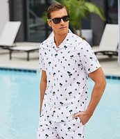 Caribbean Tropical Scatter Cabana Short Sleeve Woven Swim Shirt