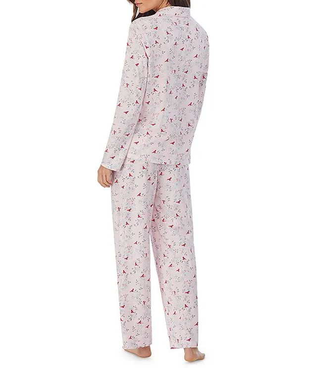 Carole Hochman Floral Print 3/4 Sleeve Notch Collar Jersey Knit Long Pajama  Set