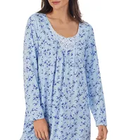 Carole Hochman Cotton Jersey Long Sleeve V-Neck Floral Print Nightgown