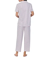 Carole Hochman Ditsy Floral Short Sleeve Notch Collar Cotton Jersey Knit Pant Pajama Set