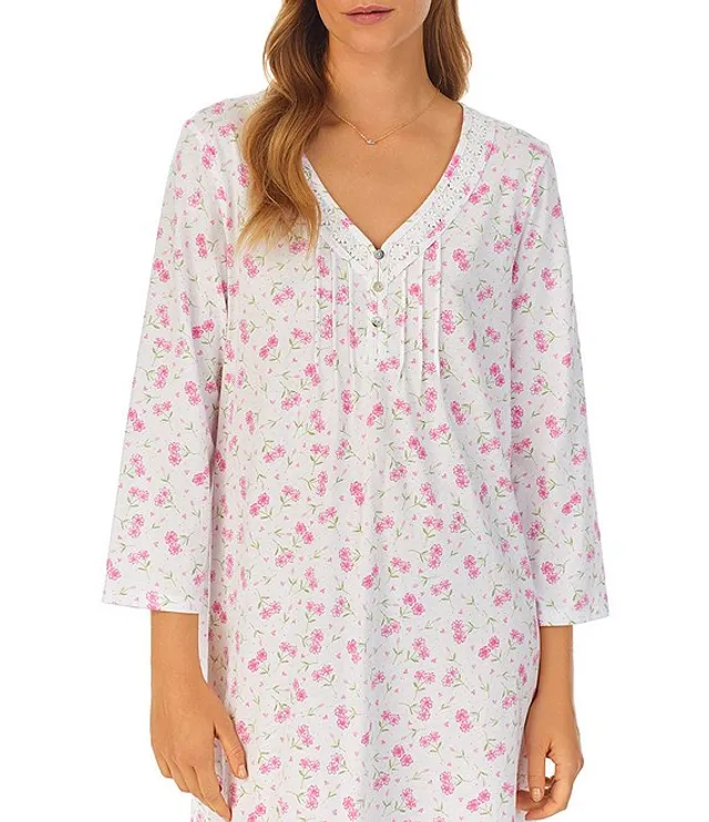 Carole Hochman Short Sleeve Lace Scoop Neck Cotton Knit Butterfly Floral  Print Nightgown