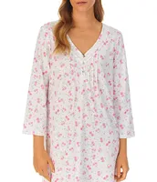 Carole Hochman Floral 3/4 Sleeve V-Neck Cotton Jersey Waltz Nightgown