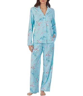 Carole Hochman Floral Knit Long Sleeve Notch Collar Long Pant Pajama Set