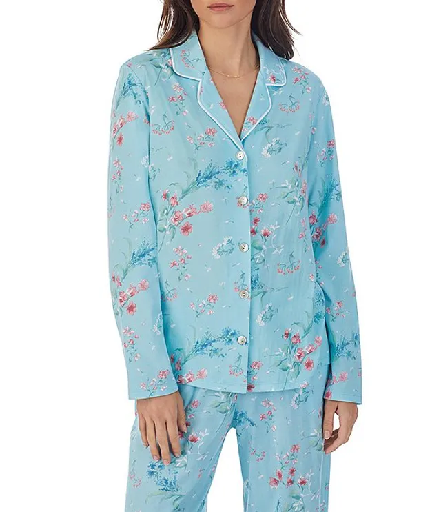 Carole Hochman Floral Cotton Jersey 3/4 Sleeve Notch Collar Pajama Set