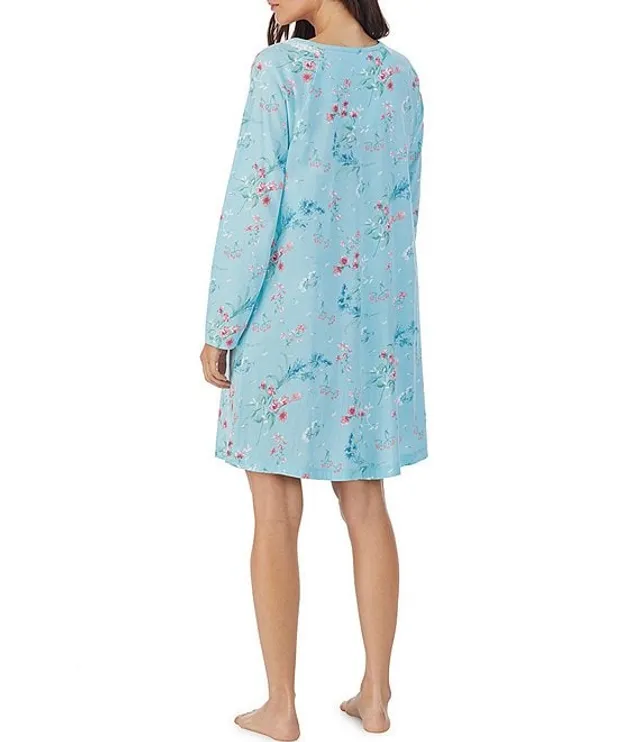 100% Cotton Jersey 48 Long Sleeve Nightgown 2021135 - Denim Coral Garden