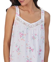 Carole Hochman Floral Print Sleeveless Lace Sweetheart Neck Cotton Jersey Knit Midi Ballet Nightgown