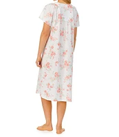 Carole Hochman Flutter Sleeve V-Neck Cotton Jersey Floral Short Waltz Gown