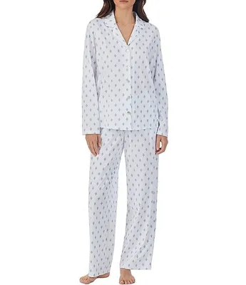 Carole Hochman Knit Diamond Print Long Sleeve Notch Collar Pant Pajama Set