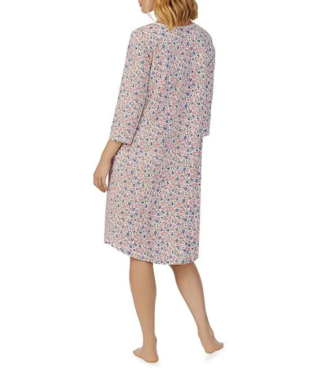 Carole Hochman Knit Floral Print 3/4 Sleeve Square Neck Nightgown