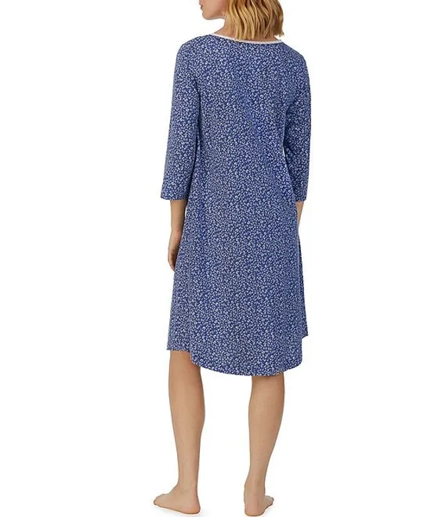Carole Hochman Plus Size Knit Leaf Print 3/4 Sleeve Square Neck Nightgown