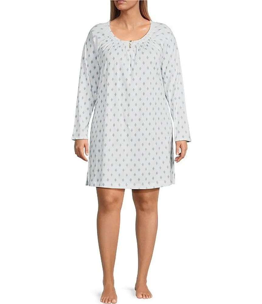 Carole Hochman Cotton Jersey Long Sleeve V-Neck Floral Print Nightgown