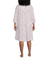 Carole Hochman Plus Rose Floral Jersey Knit 3/4 Sleeve V-Neck Waltz Nightgown