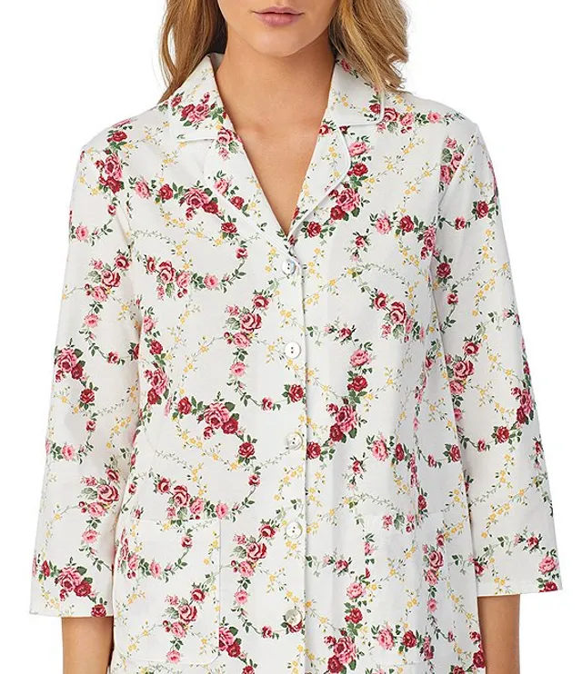 Carole Hochman Floral Cotton Jersey 3/4 Sleeve Notch Collar Pajama Set