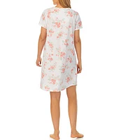 Carole Hochman Short Sleeve V-Neck Cotton Knit Floral Nightgown