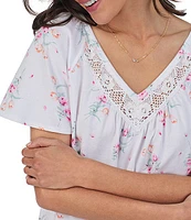 Carole Hochman Short Sleeve V-Neck Jersey Knit Floral Bouquet Nightgown