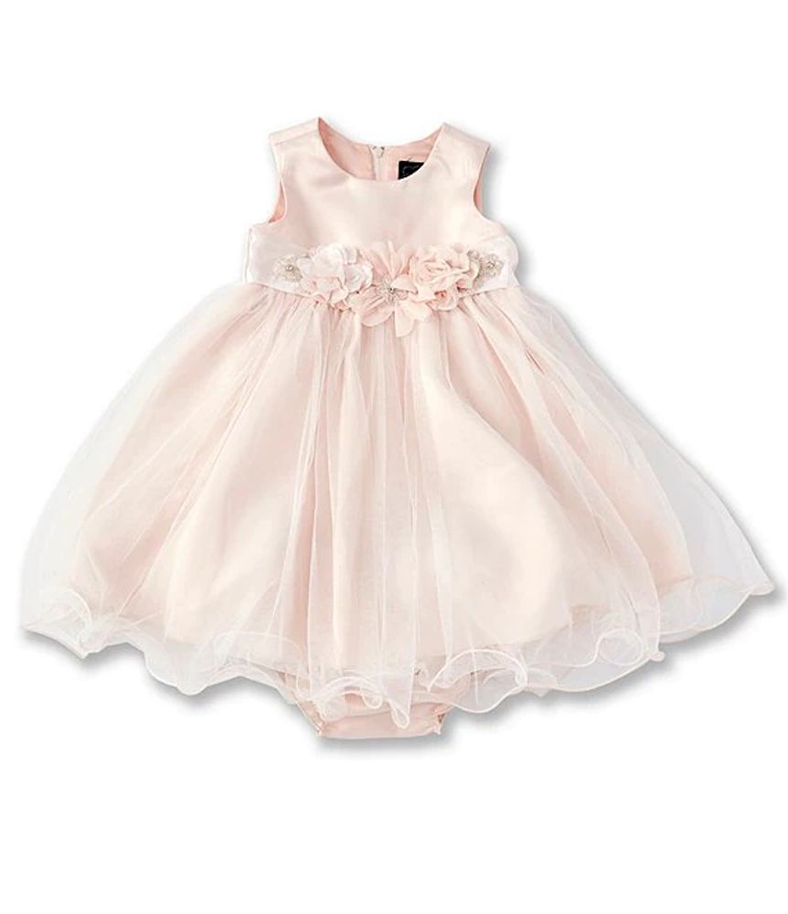 Chantilly Place Baby Girls 12-24 Months Floral-Belt Satin/Mesh Fit-And-Flare Dress