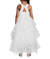 Chantilly Place Big Girls 7-16 Printed Organza Embellished Waist Cascade Horsehair Long Dress