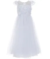 Chantilly Place Little Girls 2T-6X Cap Sleeve 3D Embroidered Mesh Communion Dress