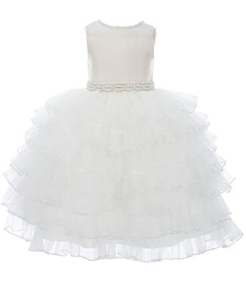 Chantilly Place Little Girls 2T-6X Jeweled-Waist Satin/Mesh Tiered Cascade Tea Length Dress