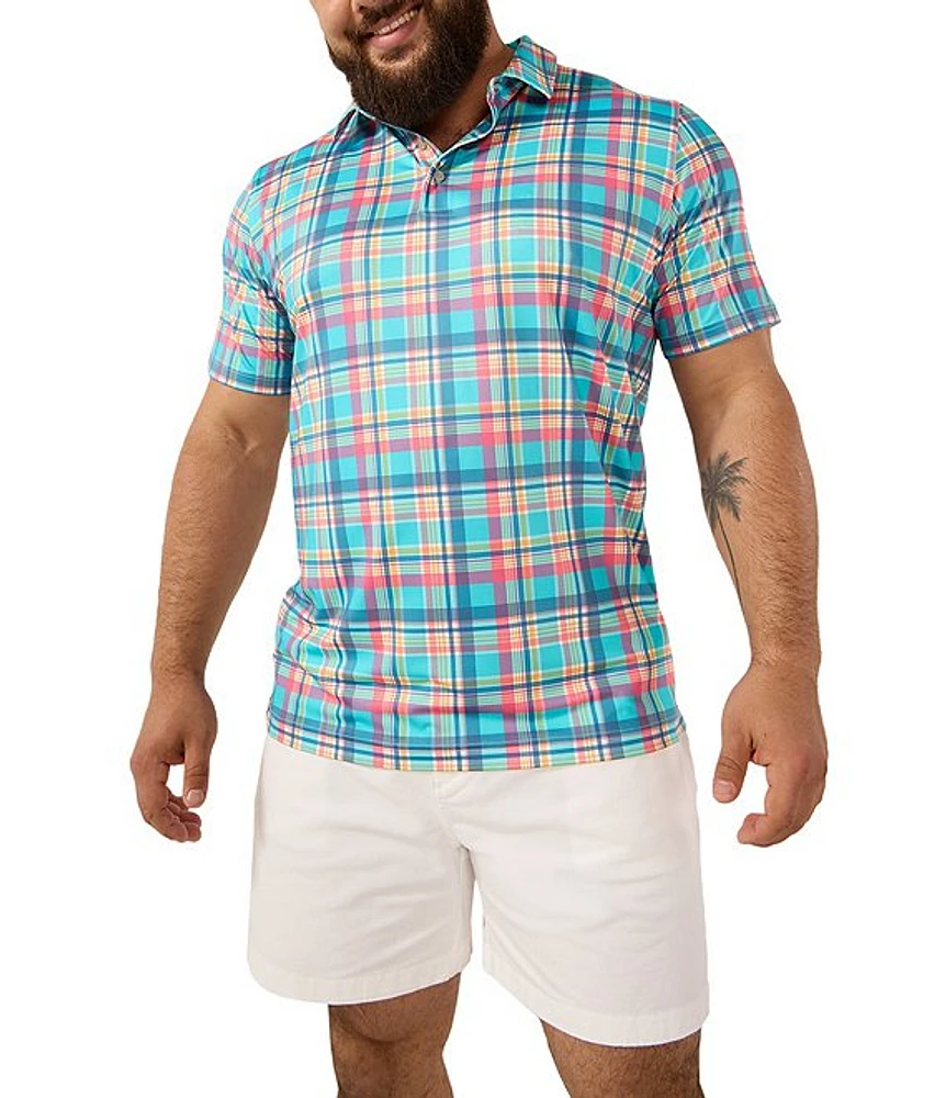 Chubbies Madras Plaid Print Short Sleeve Performance Polo Shirt