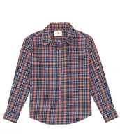 Class Club Big Boys 8-20 Long Sleeve Blue & Orange Plaid Woven Sport Shirt