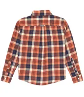 Class Club Big Boys 8-20 Long Sleeve Navy and Orange Plaid Woven Sport Shirt