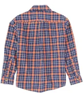 Class Club Little Boys 2T-7 Long Sleeve Blue & Orange Plaid Woven Sport Button Up Shirt