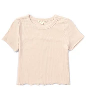 Copper Key Big Girls 7-16 Short Sleeve Ribbed Lettuce Hem T-Shirt