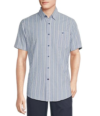 Cremieux Blue Label Performance Stretch Stripe Seersucker Short Sleeve Woven Shirt