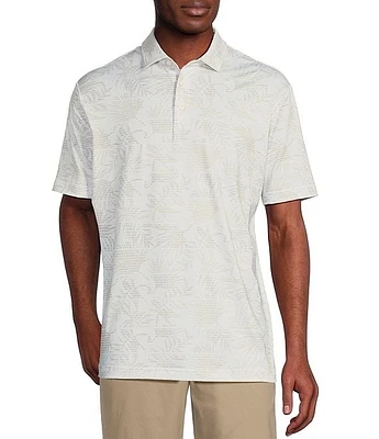 Cremieux Blue Label Performance Stretch Striped Palm Leaf Printed Short Sleeve Polo Shirt
