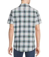 Cremieux Blue Label Slim Fit Small Plaid Lyocell Cotton Short Sleeve Woven Shirt