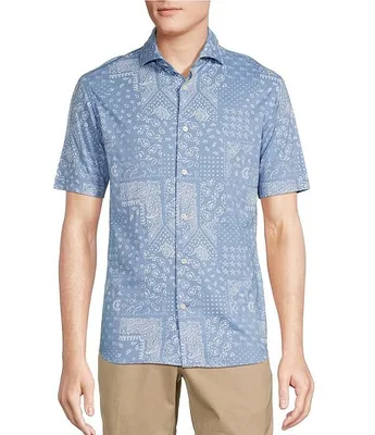 Cremieux Blue Label United Collection Bandana Patchwork Short Sleeve Slub Jersey Coatfront Shirt