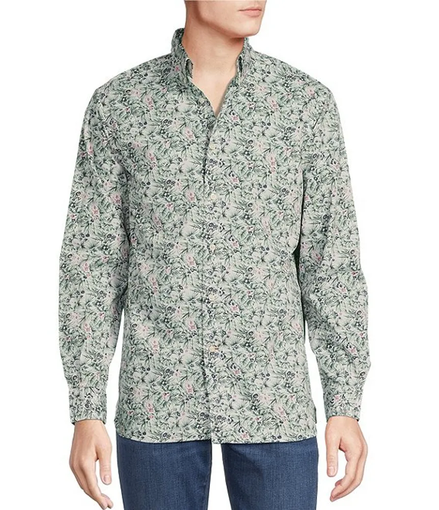 Cremieux Blue Label Floral Leaf Print Long-Sleeve Woven Shirt