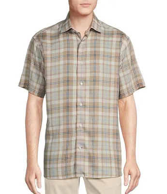 Daniel Cremieux Signature Label Plaid Lyocell Linen Short Sleeve Woven Shirt