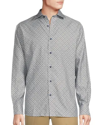 Daniel Cremieux Signature Label Sateen Medallion Print Long Sleeve Woven Shirt