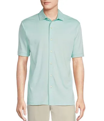 Daniel Cremieux Signature Label Solid Interlock Short-Sleeve Coatfront Shirt