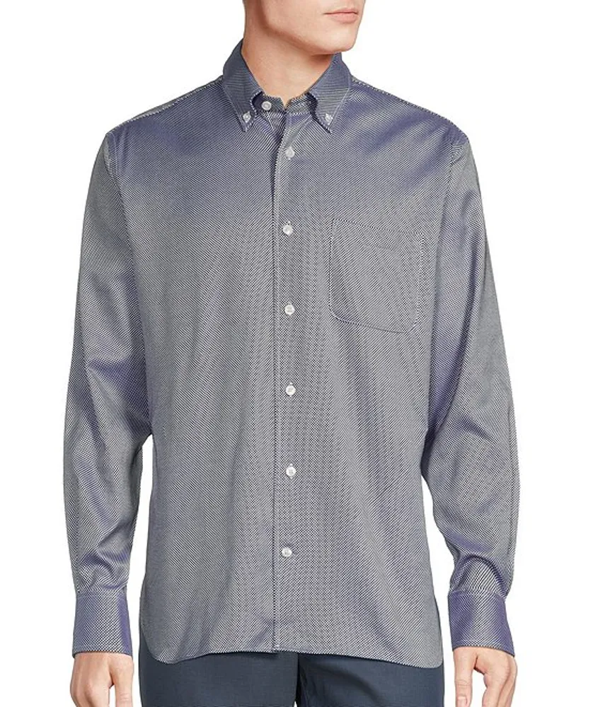 Daniel Cremieux Signature Label Textured Dotted Long Sleeve Woven Shirt