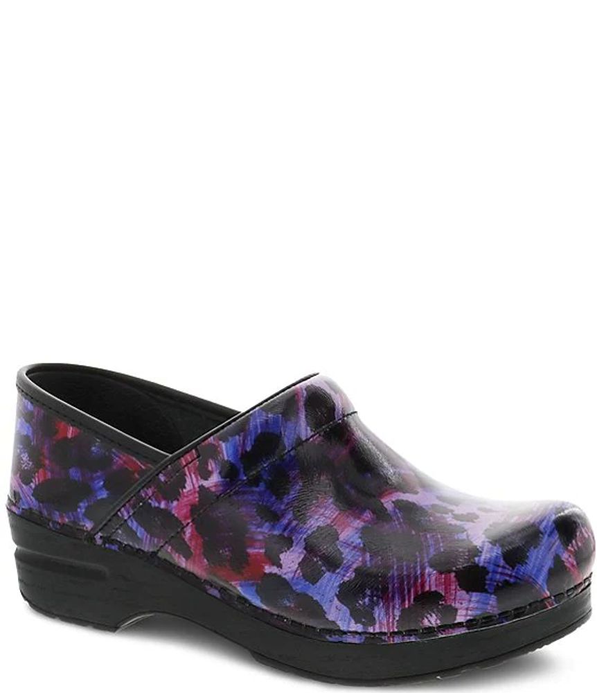 painted leather clogs