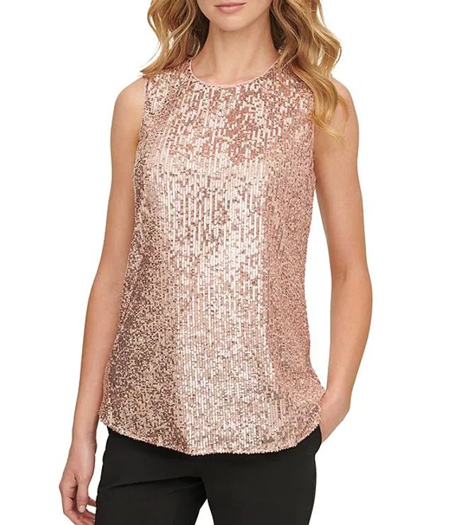 DKNY Sleeveless Sequined Basic Tank | Brazos Mall