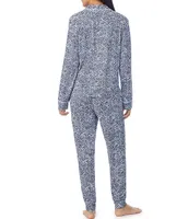 DKNY Sweater Knit Texture Long Sleeve Chest Pocket Notch Collar & Jogger Pajama Set