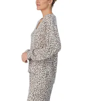 Donna Karan Brushed Marl Animal Print Long Sleeve V-Neck Coordinating Sleep Top