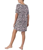 Donna Karan Floral Print Short Sleeve V Neck Knit Lounge Dress