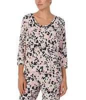 Donna Karan Jersey Knit 3/4 Sleeve Scoop Neck Floral Print Coordinating Sleep Top