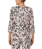 Donna Karan Jersey Knit 3/4 Sleeve Scoop Neck Floral Print Coordinating Sleep Top